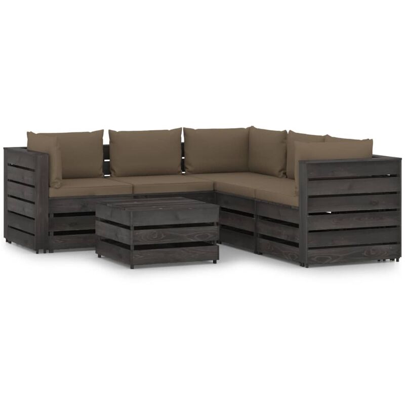 

Muebles de jardín 6 piezas con cojines madera impregnada gris