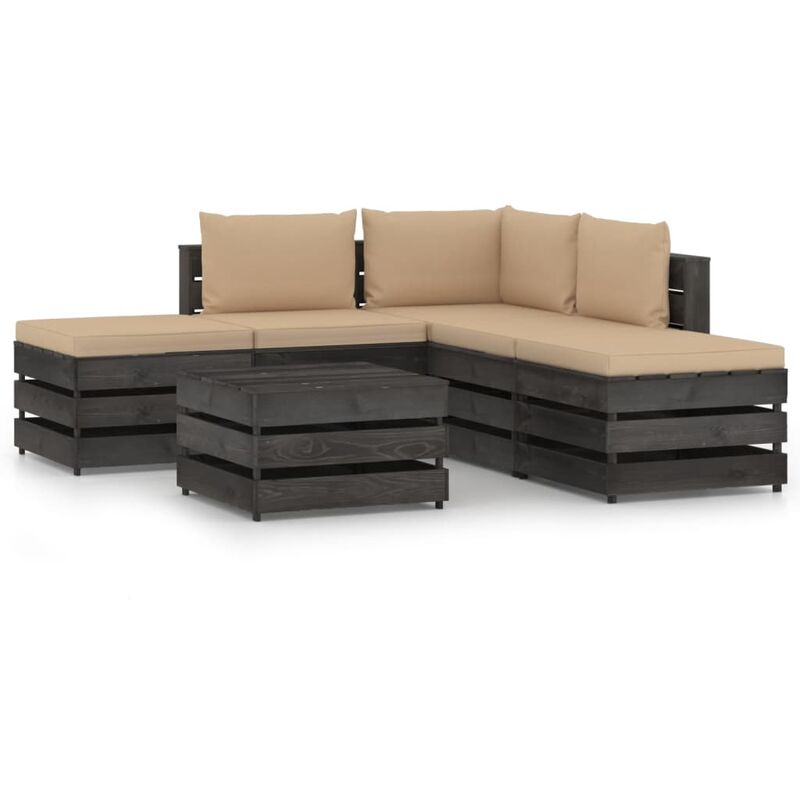 

Muebles de jardín 6 piezas con cojines madera impregnada gris