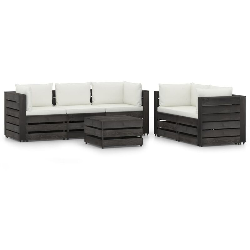 

Muebles de jardín 6 piezas con cojines madera impregnada gris