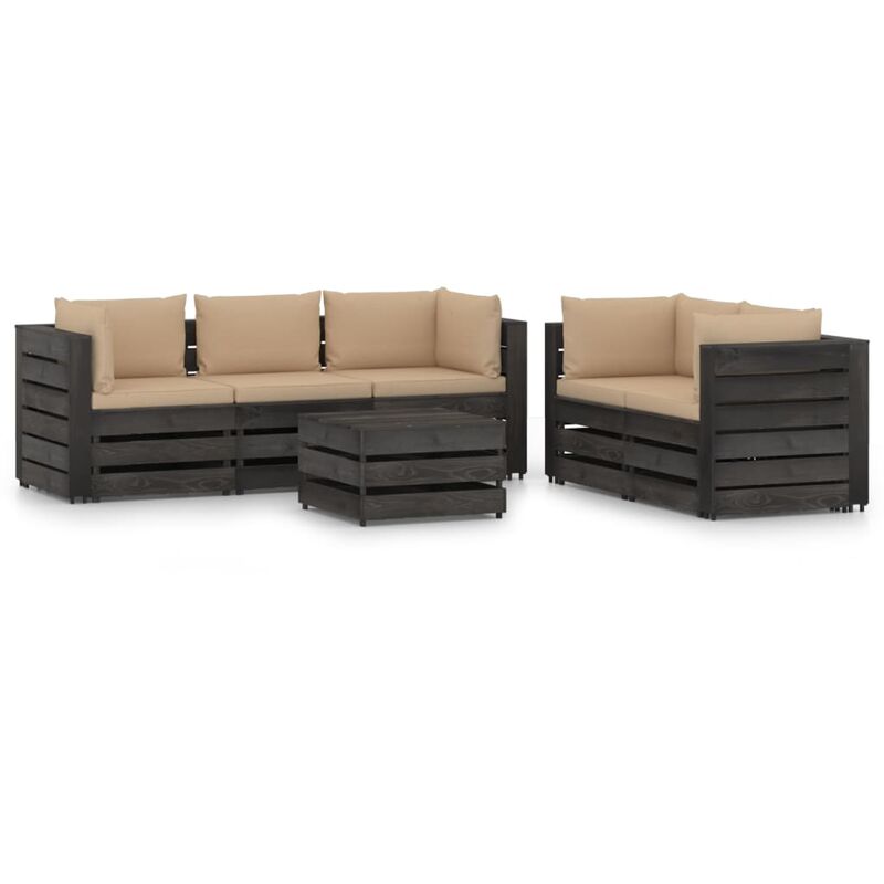

Muebles de jardín 6 piezas con cojines madera impregnada gris