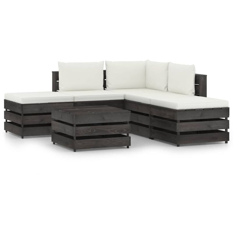 

Muebles de jardín 6 piezas con cojines madera impregnada gris
