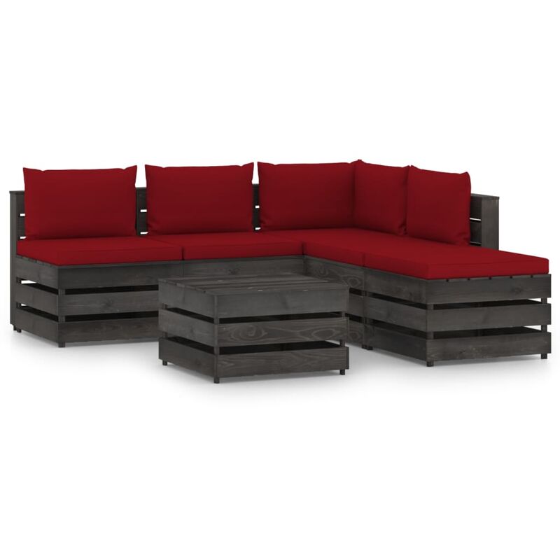 

Muebles de jardín 6 piezas con cojines madera impregnada gris