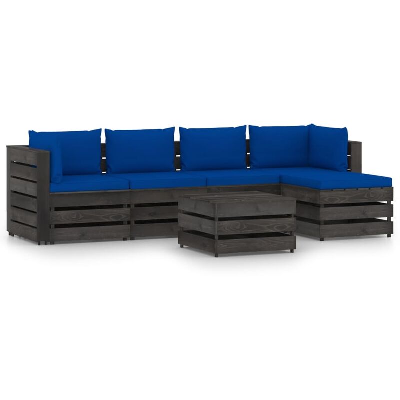 

Muebles de jardín 6 piezas con cojines madera impregnada gris
