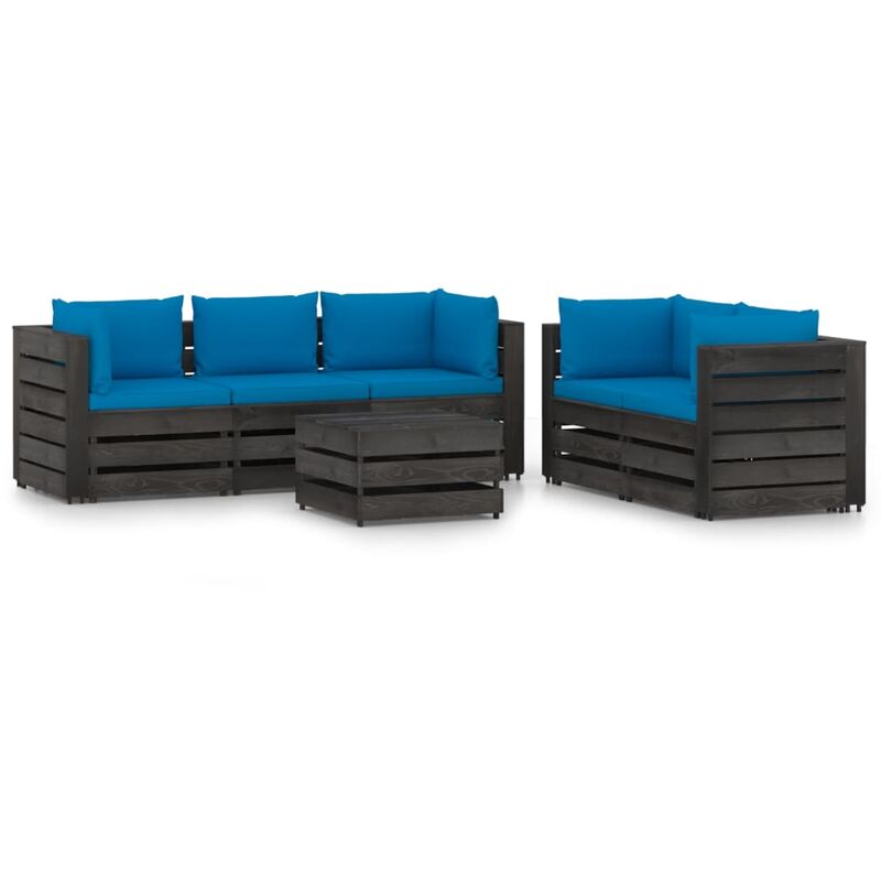 

Muebles de jardín 6 piezas con cojines madera impregnada gris