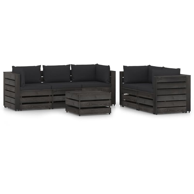 

Muebles de jardín 6 piezas con cojines madera impregnada gris