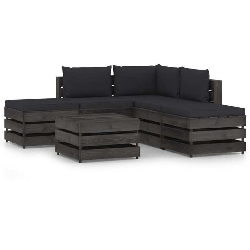 

Muebles de jardín 6 piezas con cojines madera impregnada gris