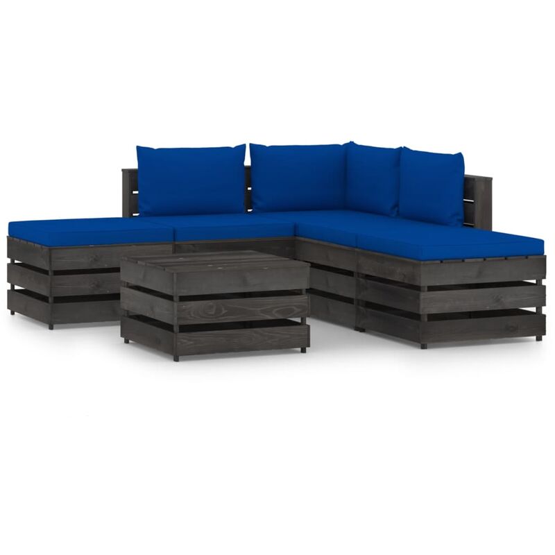 

Muebles de jardín 6 piezas con cojines madera impregnada gris