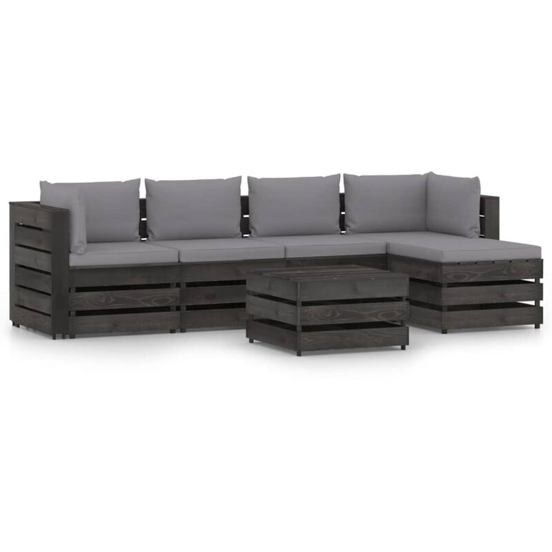 

Muebles de jardín 6 piezas con cojines madera impregnada gris