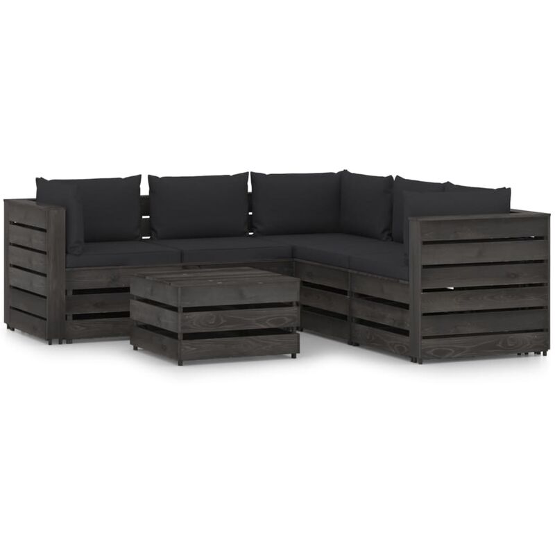 

Muebles de jardín 6 piezas con cojines madera impregnada gris
