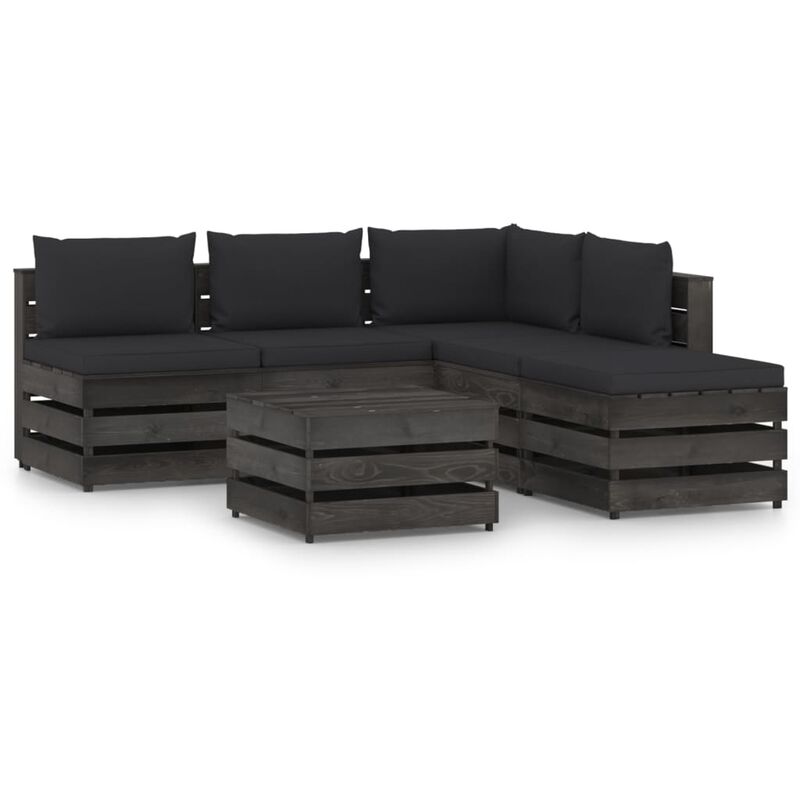 

Muebles de jardín 6 piezas con cojines madera impregnada gris