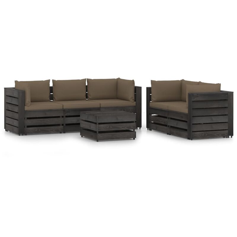 

Muebles de jardín 6 piezas con cojines madera impregnada gris
