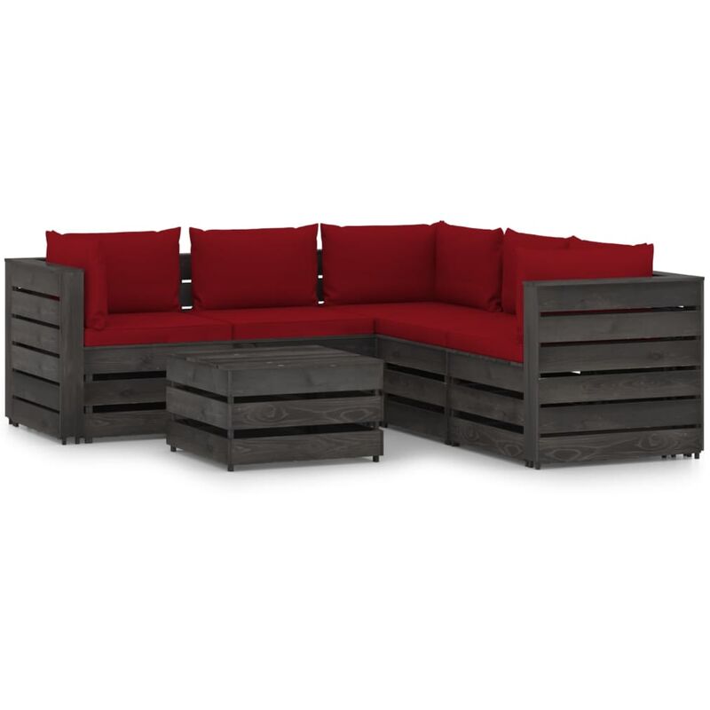 

Muebles de jardín 6 piezas con cojines madera impregnada gris