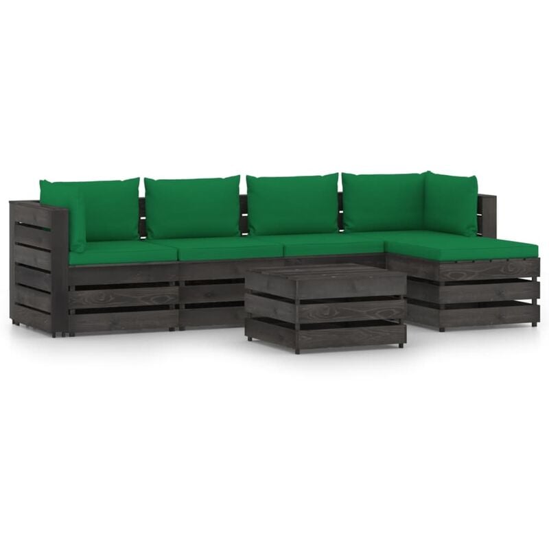 

Muebles de jardín 6 piezas con cojines madera impregnada gris