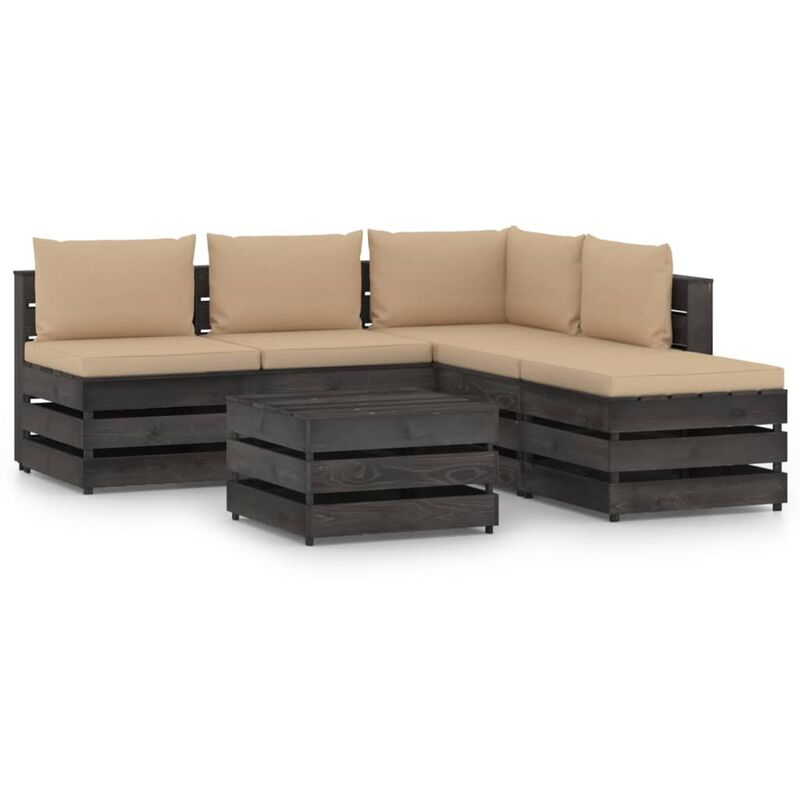 

Muebles de jardín 6 piezas con cojines madera impregnada gris