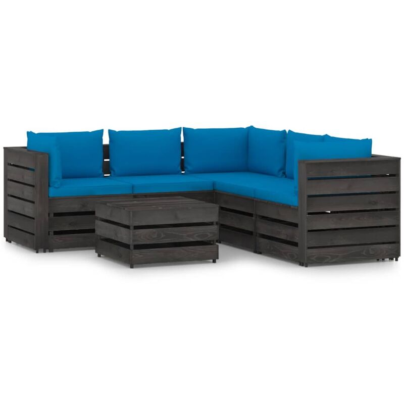 

Muebles de jardín 6 piezas con cojines madera impregnada gris