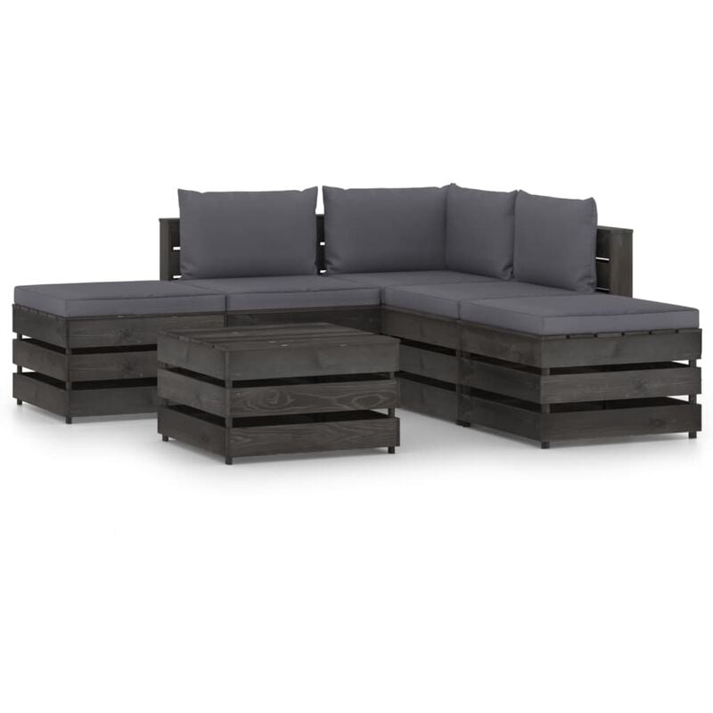 

Muebles de jardín 6 piezas con cojines madera impregnada gris