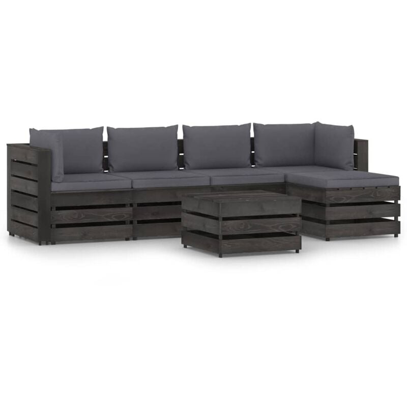 

Muebles de jardín 6 piezas con cojines madera impregnada gris