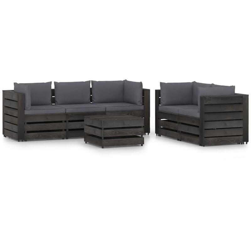 

Muebles de jardín 6 piezas con cojines madera impregnada gris