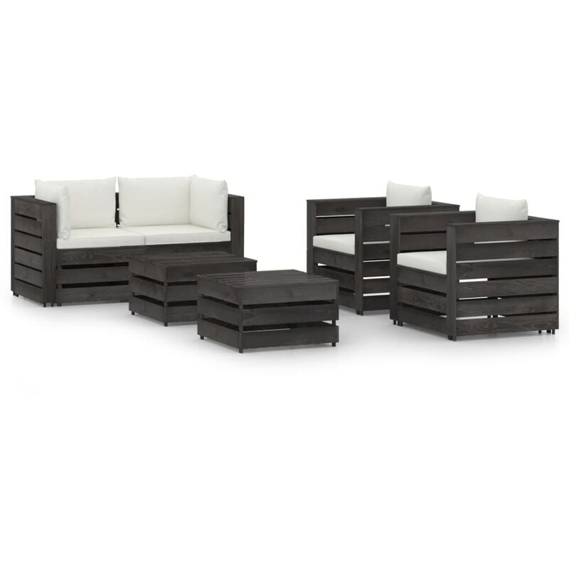 

Muebles de jardín 6 piezas con cojines madera impregnada gris