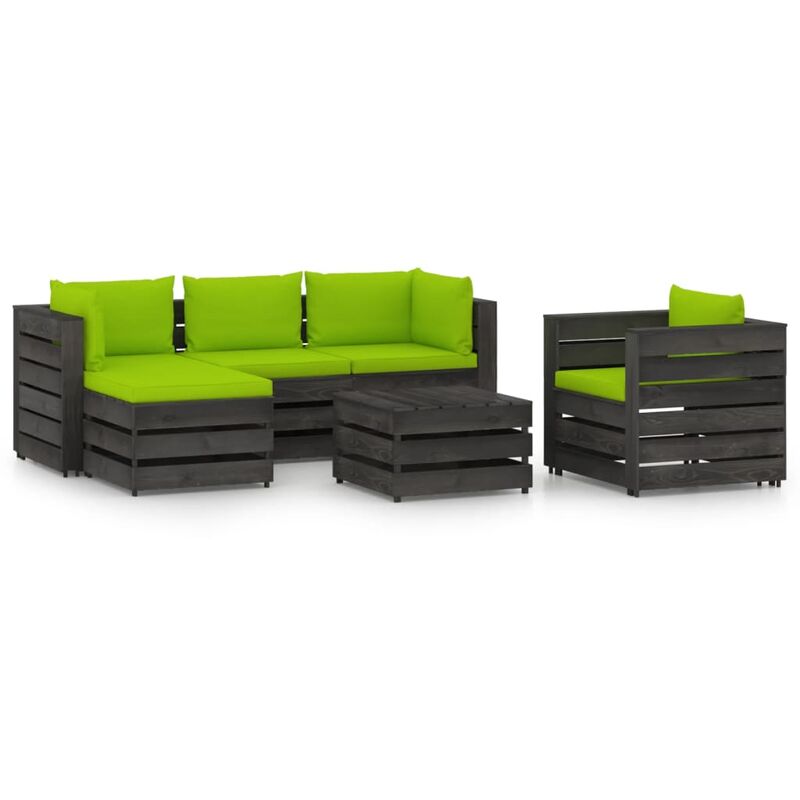 

Muebles de jardín 6 piezas con cojines madera impregnada gris