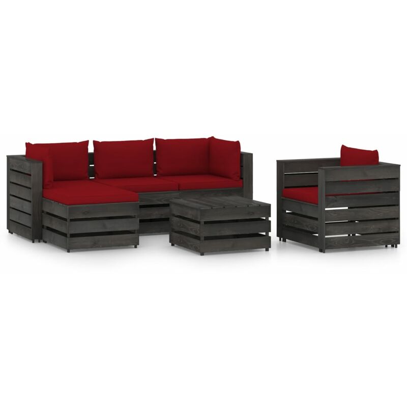 

Muebles de jardín 6 piezas con cojines madera impregnada gris