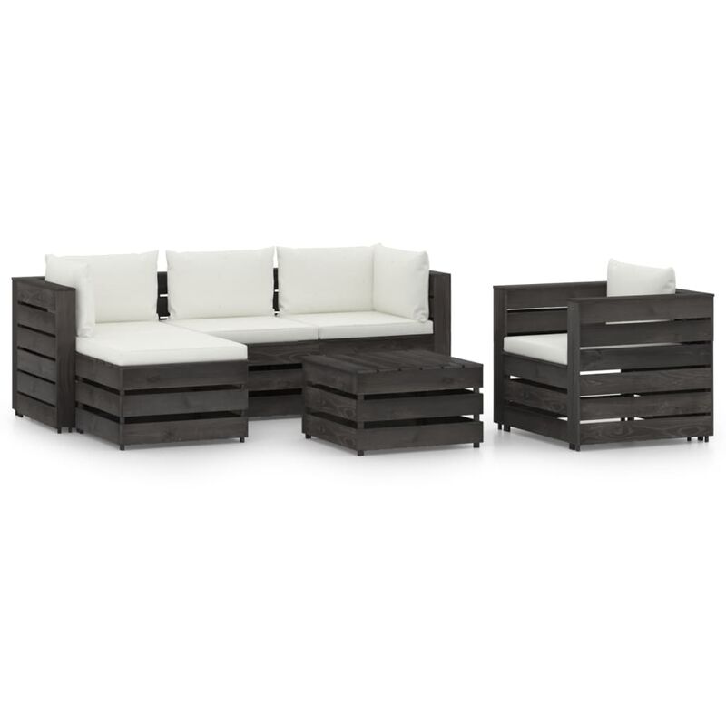 

Muebles de jardín 6 piezas con cojines madera impregnada gris