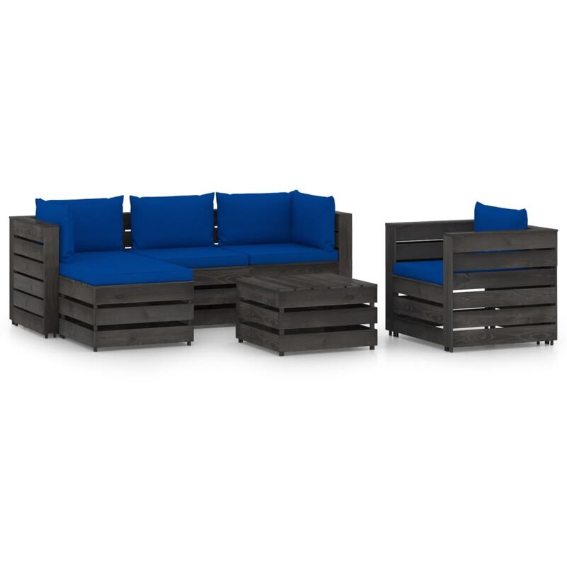 

Muebles de jardín 6 piezas con cojines madera impregnada gris