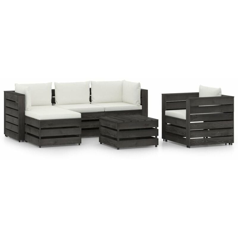 

Muebles de jardin 6 piezas con cojines madera impregnada gris
