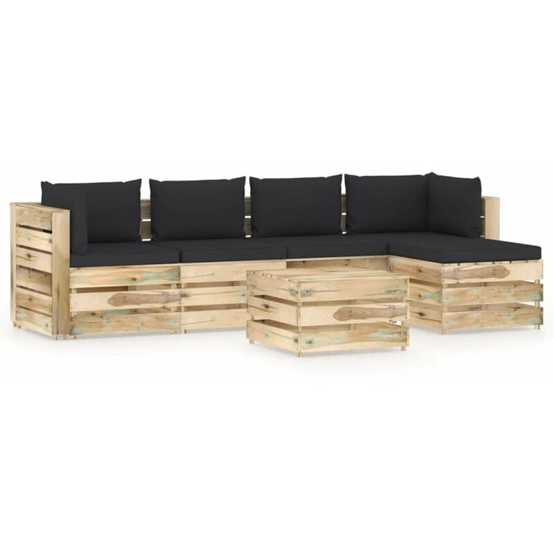 

Happyshopping - Muebles de jardin 6 piezas con cojines madera impregnada verde