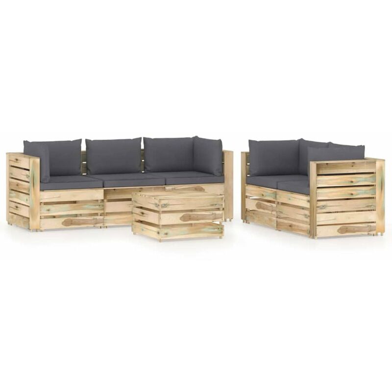 

Muebles de jardin 6 piezas con cojines madera impregnada verde