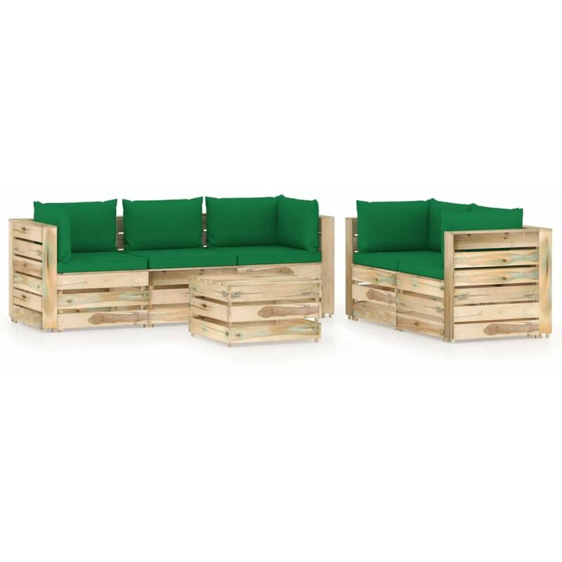 

Muebles de jardin 6 piezas con cojines madera impregnada verde