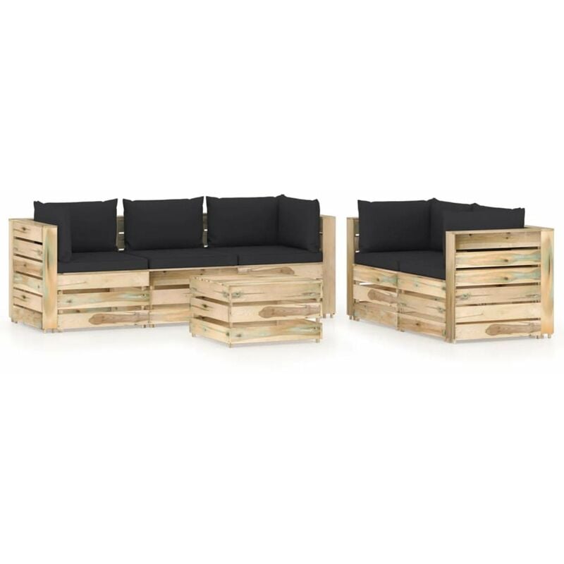 

Muebles de jardin 6 piezas con cojines madera impregnada verde