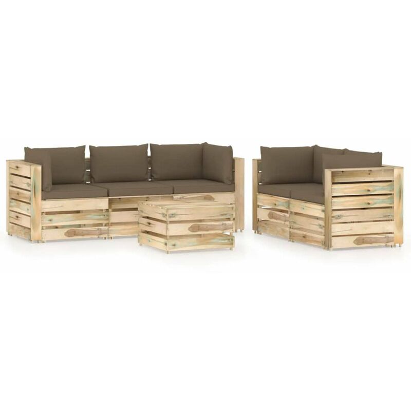 

Muebles de jardin 6 piezas con cojines madera impregnada verde