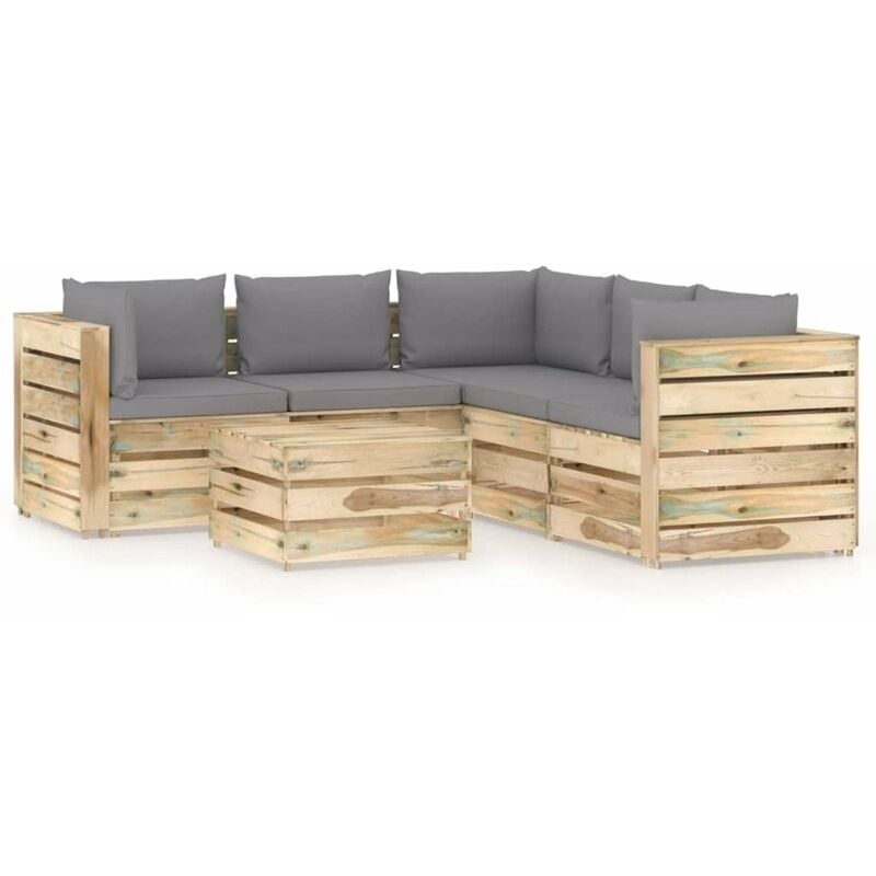 

Muebles de jardin 6 piezas con cojines madera impregnada verde