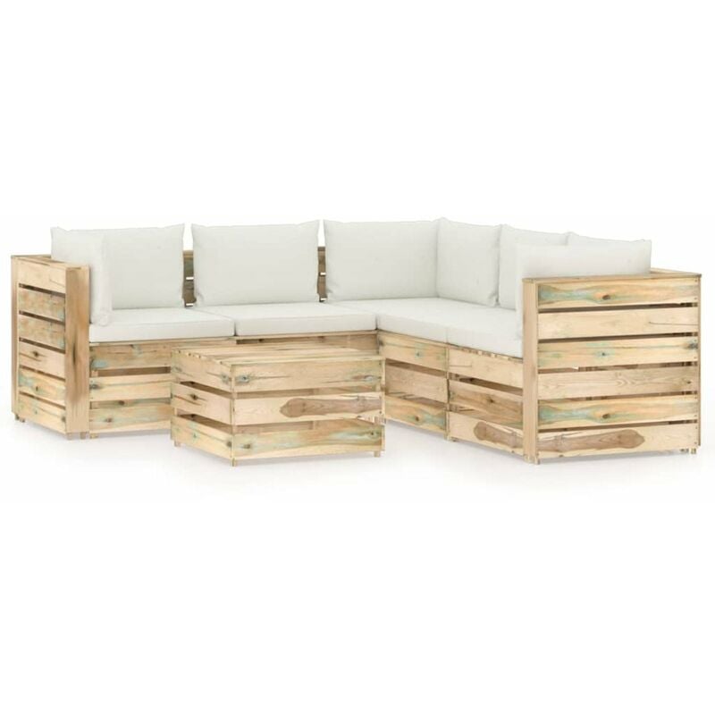 

Muebles de jardin 6 piezas con cojines madera impregnada verde