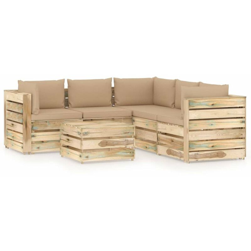 

Muebles de jardin 6 piezas con cojines madera impregnada verde