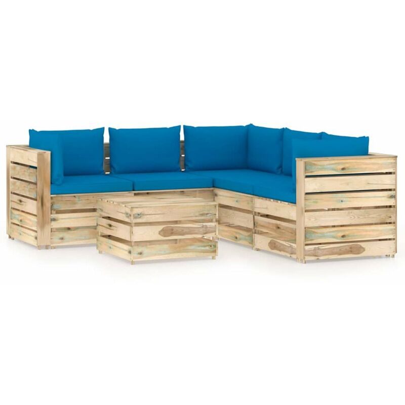 

Happyshopping - Muebles de jardin 6 piezas con cojines madera impregnada verde