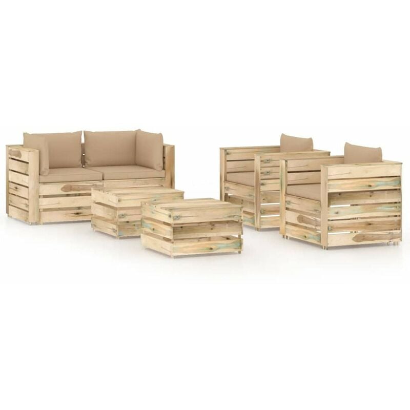 

Muebles de jardin 6 piezas con cojines madera impregnada verde
