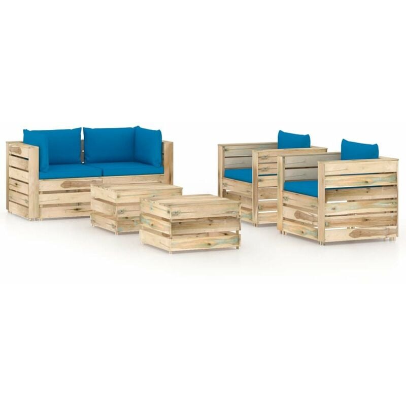 

Muebles de jardin 6 piezas con cojines madera impregnada verde