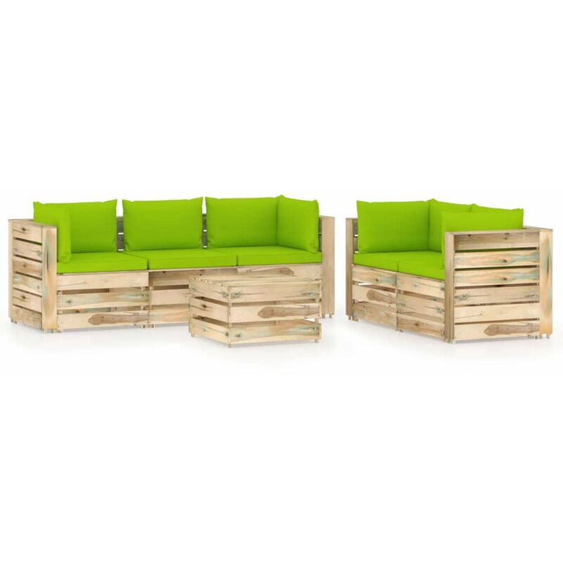 

Muebles de jardin 6 piezas con cojines madera impregnada verde