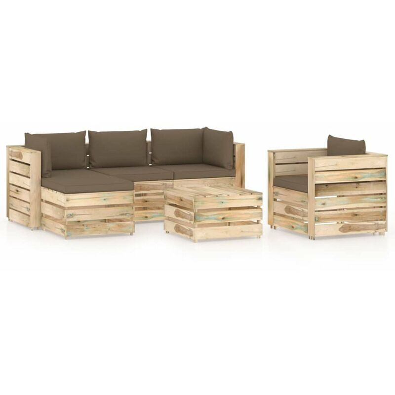 

Muebles de jardin 6 piezas con cojines madera impregnada verde