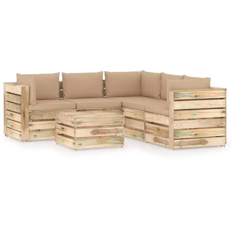 

Muebles de jardín 6 piezas con cojines madera impregnada verde