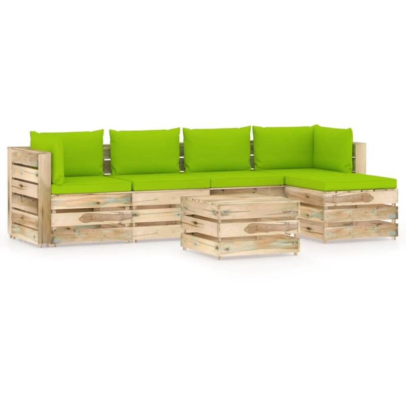 

Muebles de jardín 6 piezas con cojines madera impregnada verde