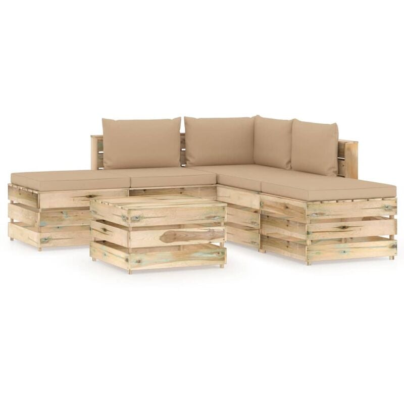 

Muebles de jardín 6 piezas con cojines madera impregnada verde