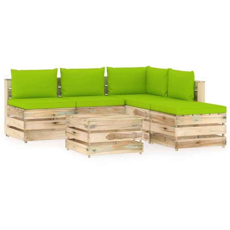 

Muebles de jardín 6 piezas con cojines madera impregnada verde