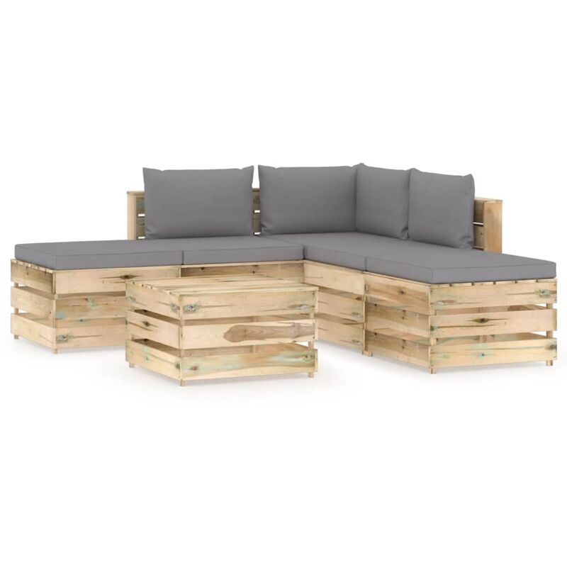 

Muebles de jardín 6 piezas con cojines madera impregnada verde
