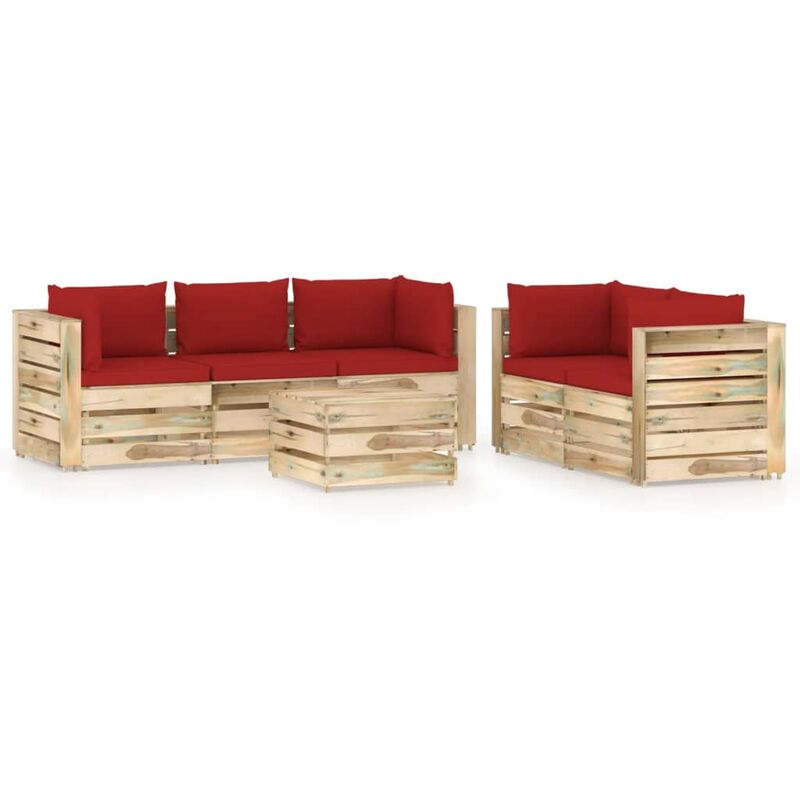 

Muebles de jardín 6 piezas con cojines madera impregnada verde