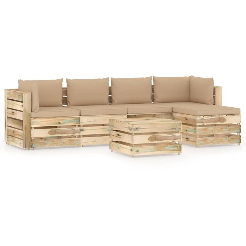 

Muebles de jardín 6 piezas con cojines madera impregnada verde