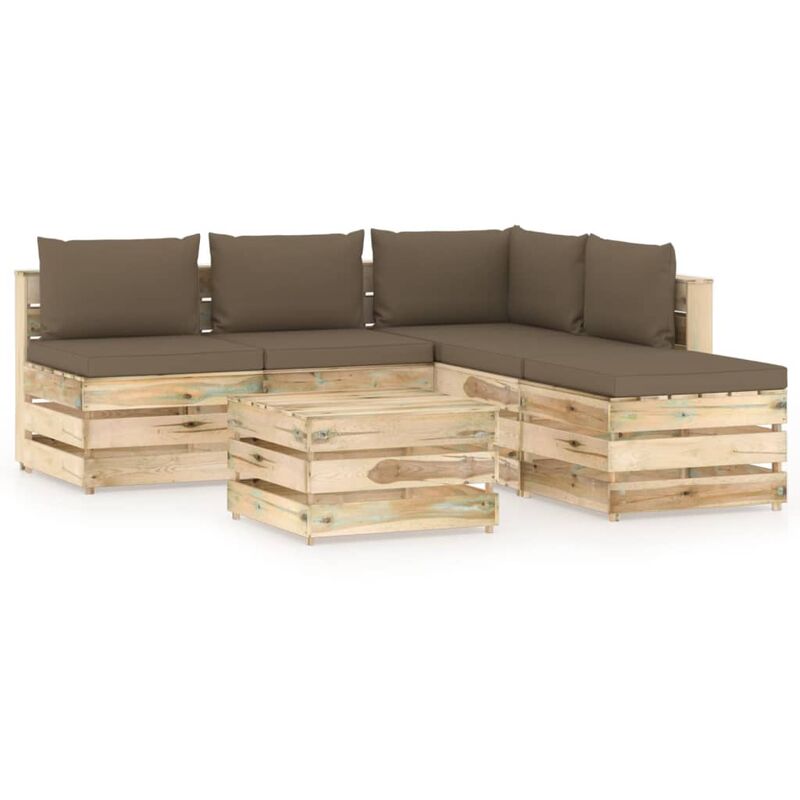 

Muebles de jardín 6 piezas con cojines madera impregnada verde