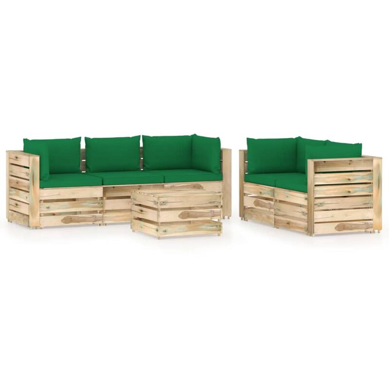

Muebles de jardín 6 piezas con cojines madera impregnada verde